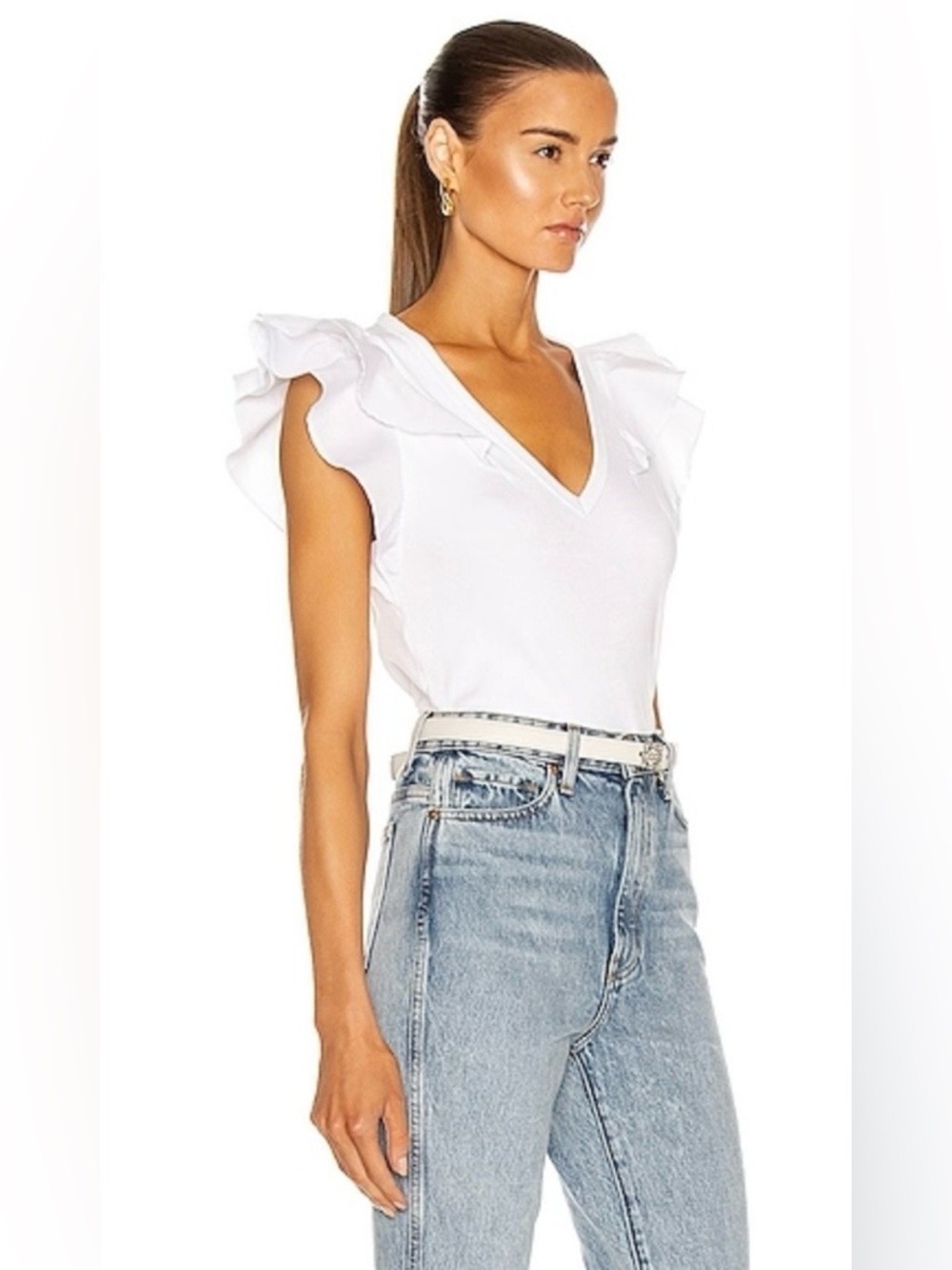 💋NWT💋 Veronica Beard Cathie Ruffle Sleeve Top, Size S, White